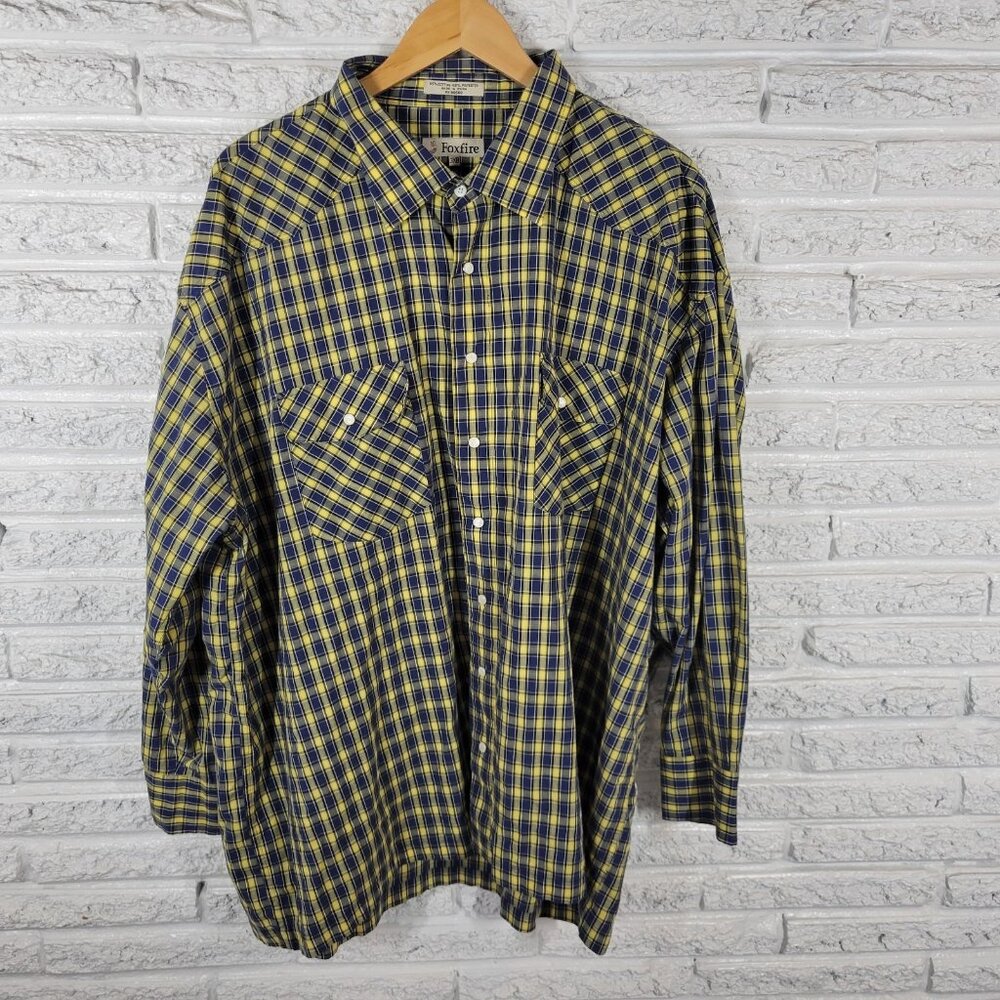 Foxfire Mens Shirt 3XB Western Snap Up Long Sleeve Collar Blue Yellow PLA23E